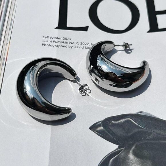 New! “Nina” Large Silver Chunky Studs Hoop Earrings - Picture 1 of 4